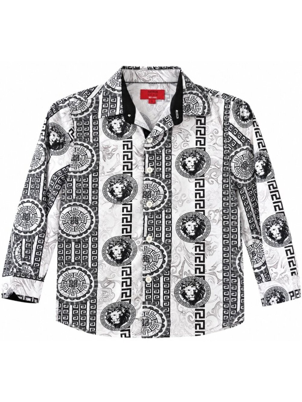 Patron Cito Red Label Childrens Long Sleeve Button-Up Shirt Black & White Lion P